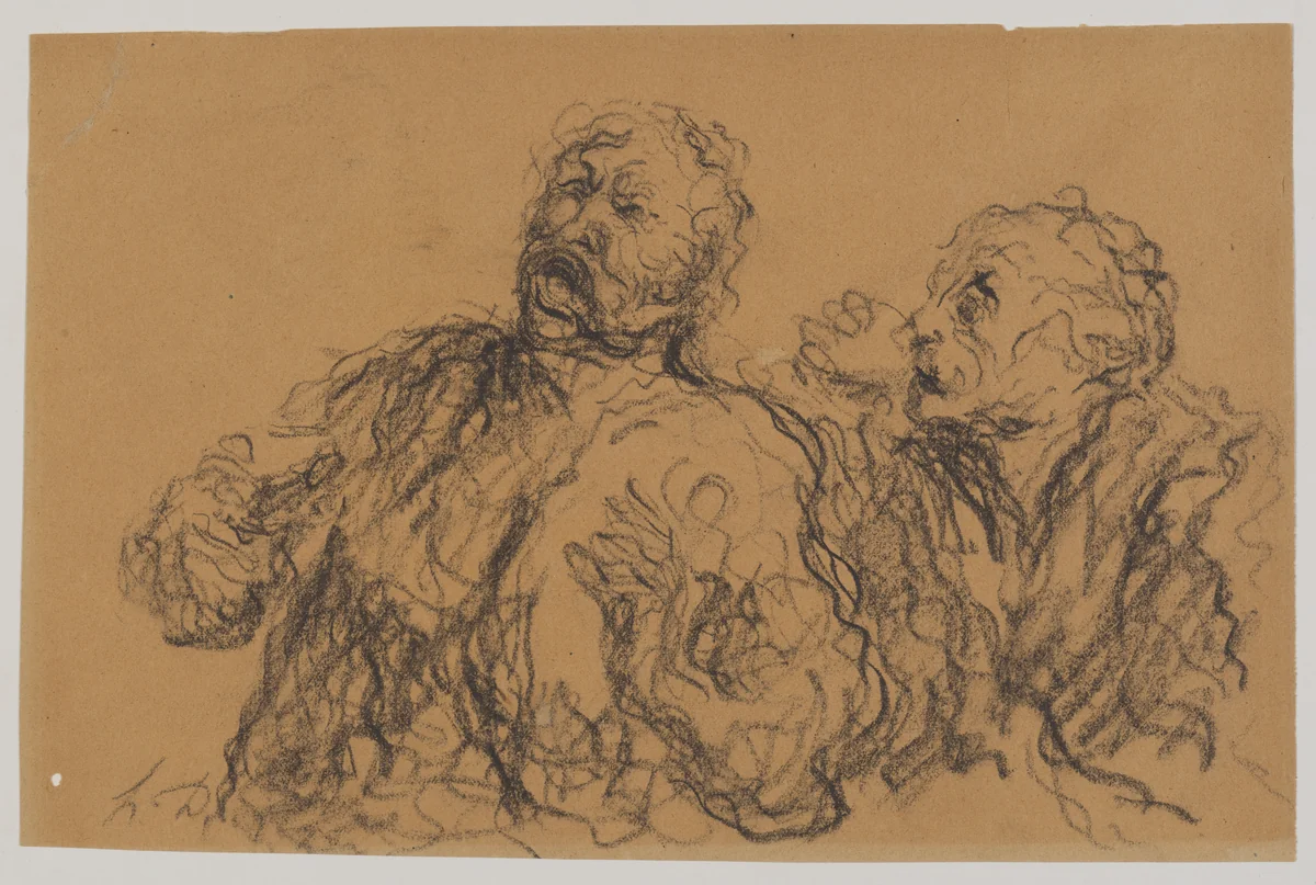 Two Drinkers by Honoré Daumier, drawing, 1828-1879