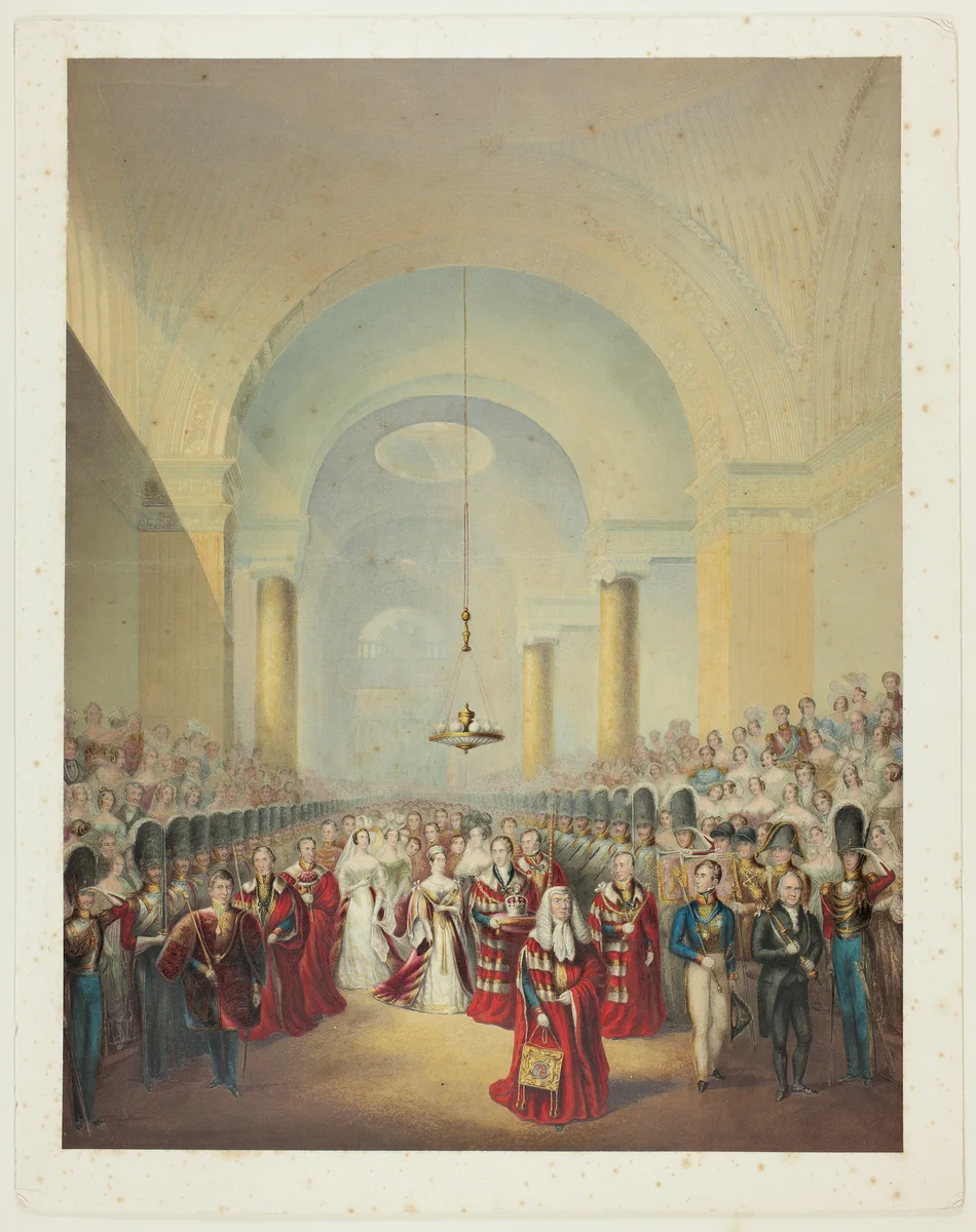 Arrival of Her Most Gracious Majesty at House of Lords to Open First Parliament of her Reign by George Baxter, print, 1824-1867