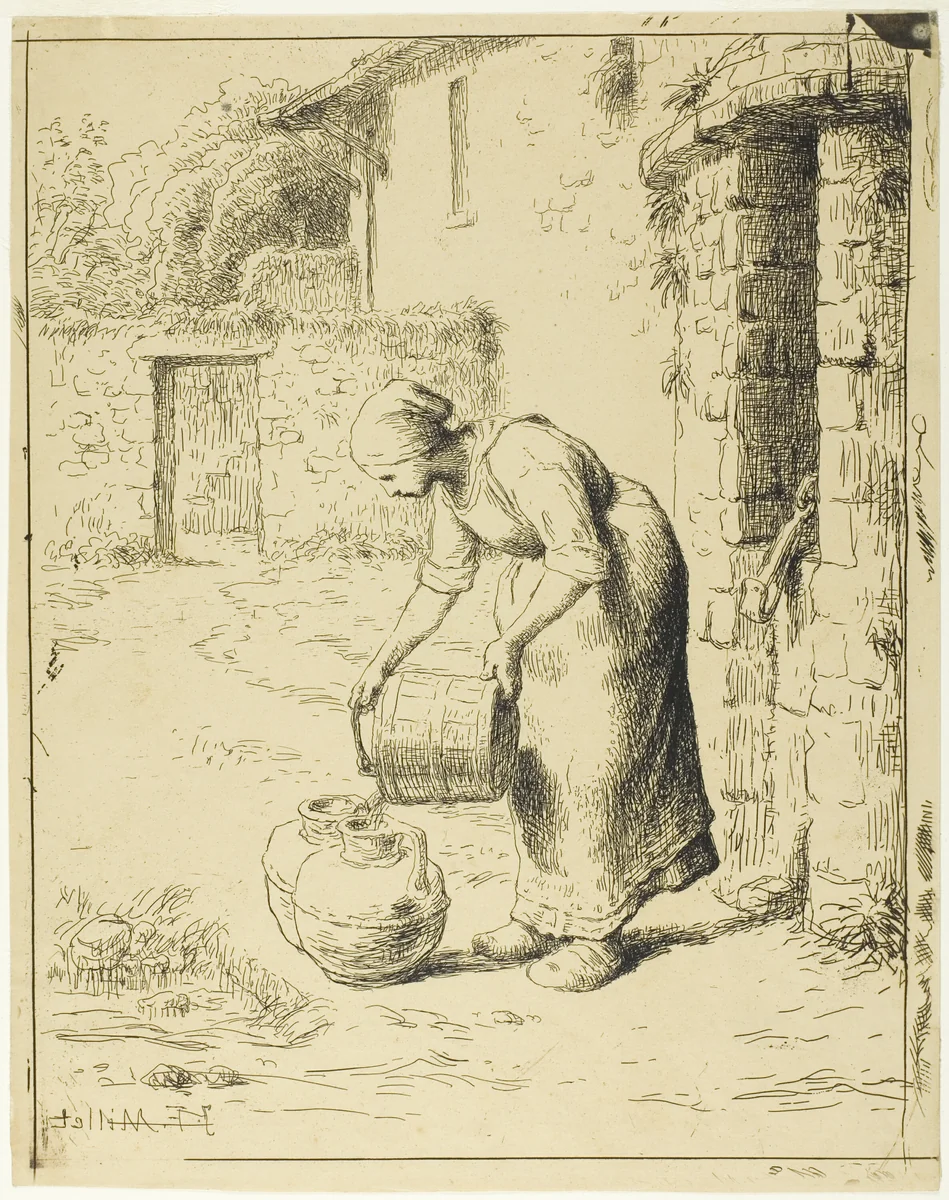 Woman Emptying a Pail by Jean-François Millet, print, 1862-1863