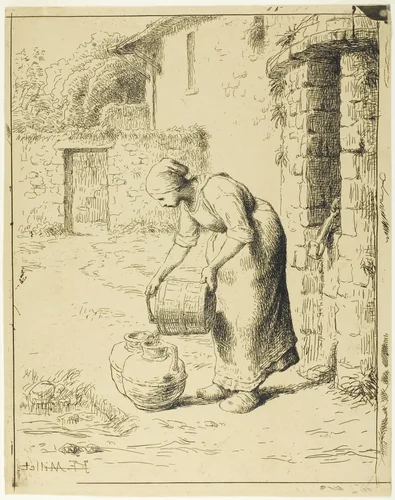 Woman Emptying a Pail by Jean-François Millet, print, 1862-1863
