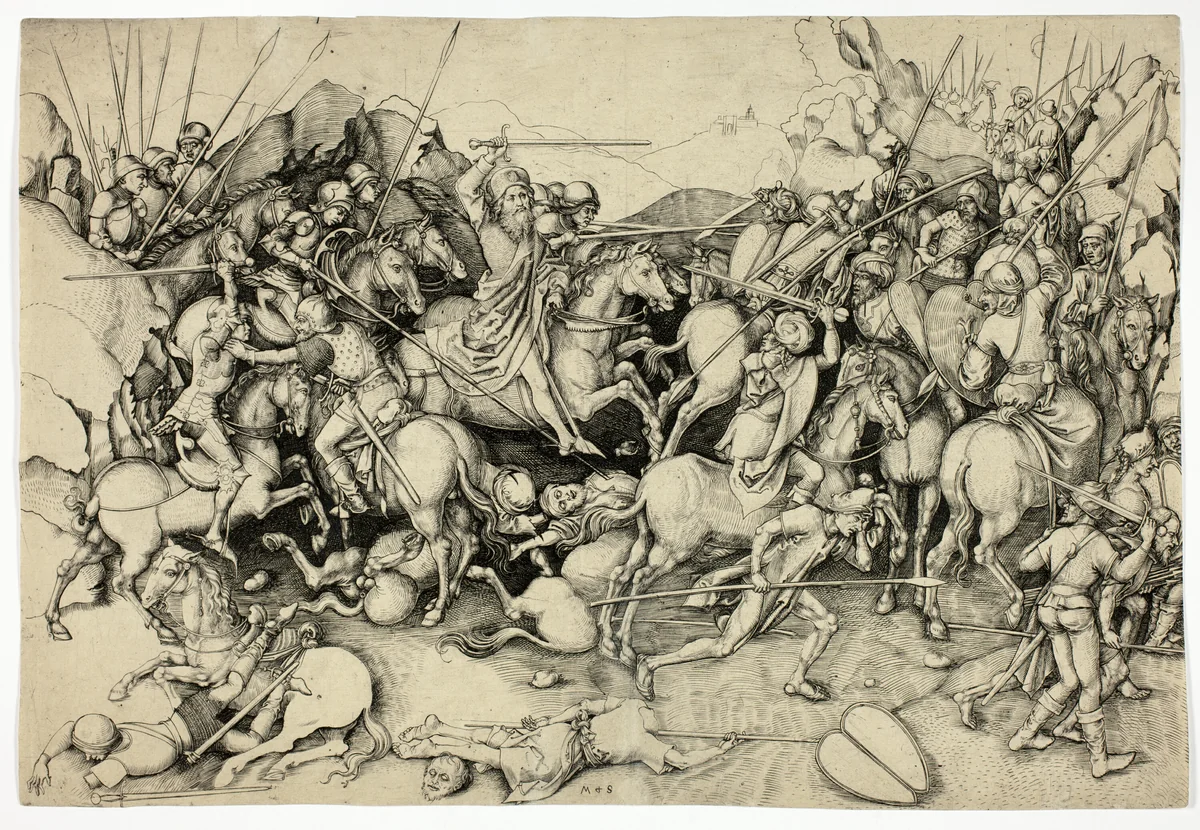 The Battle of St. James The Greater at Clavijo by Martin Schongauer, print, 1450-1491