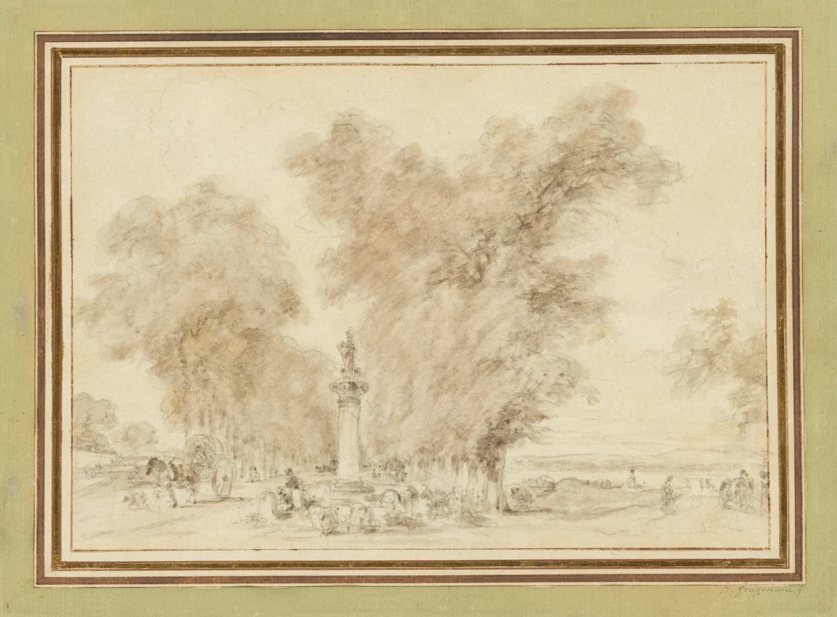 Landscape with Road and Monument by Jean Honoré Fragonard, drawing, 1736-1835