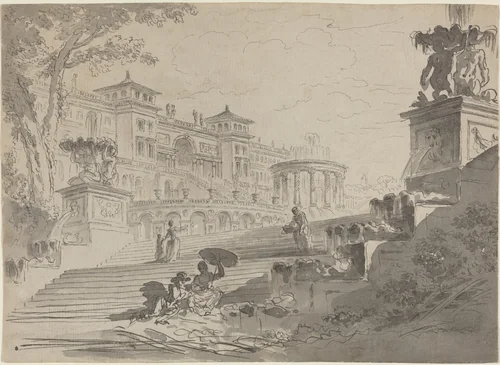 Fantasy on the Villa Medici with Fountains by Pierre Lelu, drawing, 1763-1773