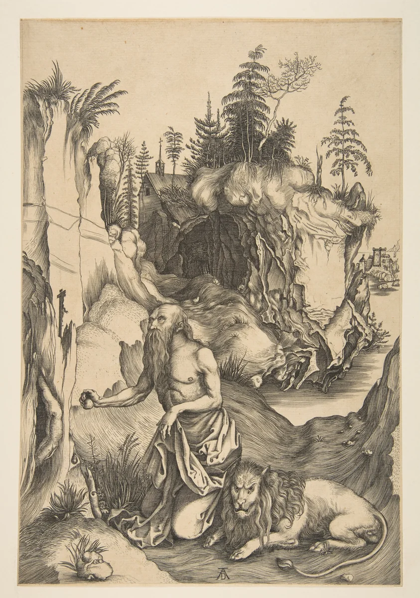 Saint Jerome Penitent in the Wilderness (copy) by Albrecht Dürer, print, 1485-1600