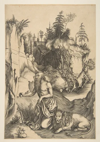 Saint Jerome Penitent in the Wilderness (copy) by Albrecht Dürer, print, 1485-1600