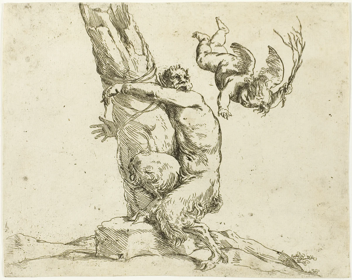 Cupid Punishing a Satyr by Jusepe de Ribera, print, 1608-1652