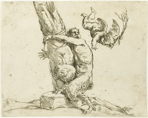 Cupid Punishing a Satyr by Jusepe de Ribera, print, 1608-1652