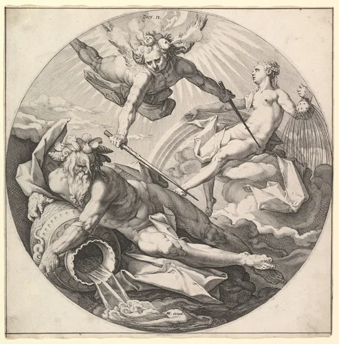 The Second Day (Dies II): The Division of the Waters, plate 2 from "The Creation of the World" by Jan Muller, print, 1589