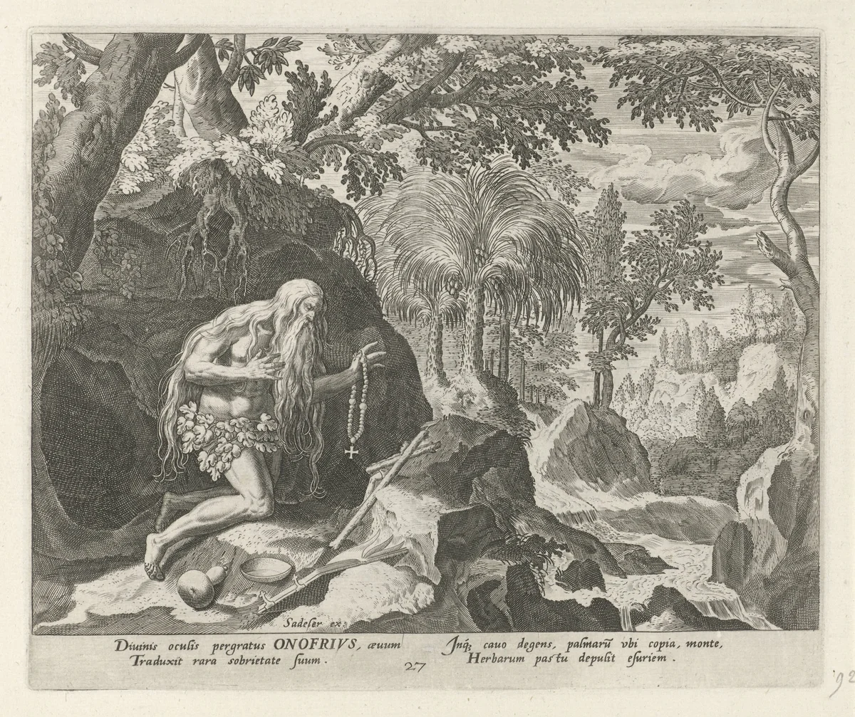 Onyphrius de Grote als kluizenaar by Johann Sadeler, print, 1583-1588