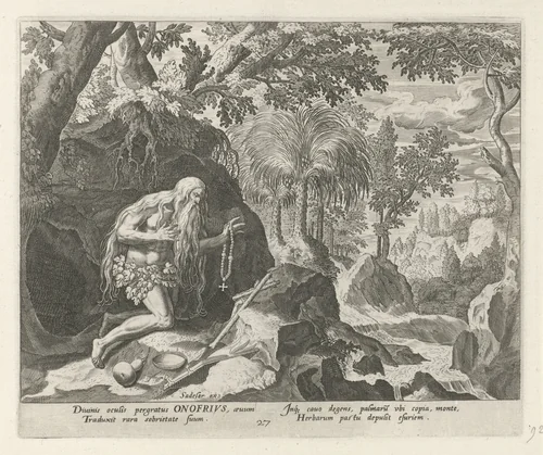 Onyphrius de Grote als kluizenaar by Johann Sadeler, print, 1583-1588