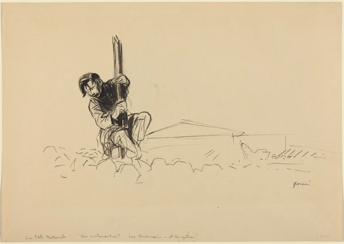 a) La fête nationale (The National Holiday) (recto); b) Woman Holding Child (verso) by Jean-Louis Forain, drawing, 1918