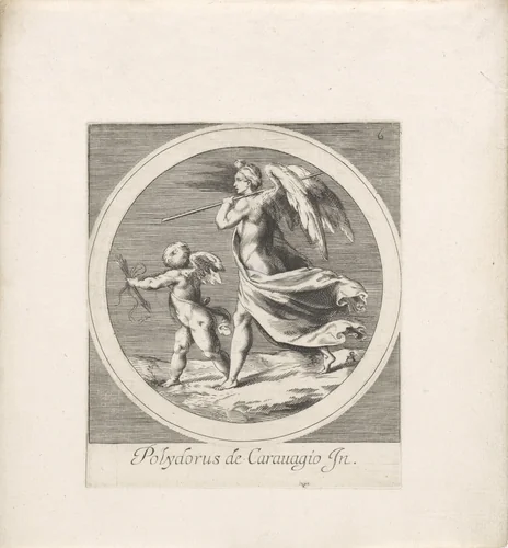 Venus door Amor gevolgd by Unknown, print, 1590-1600