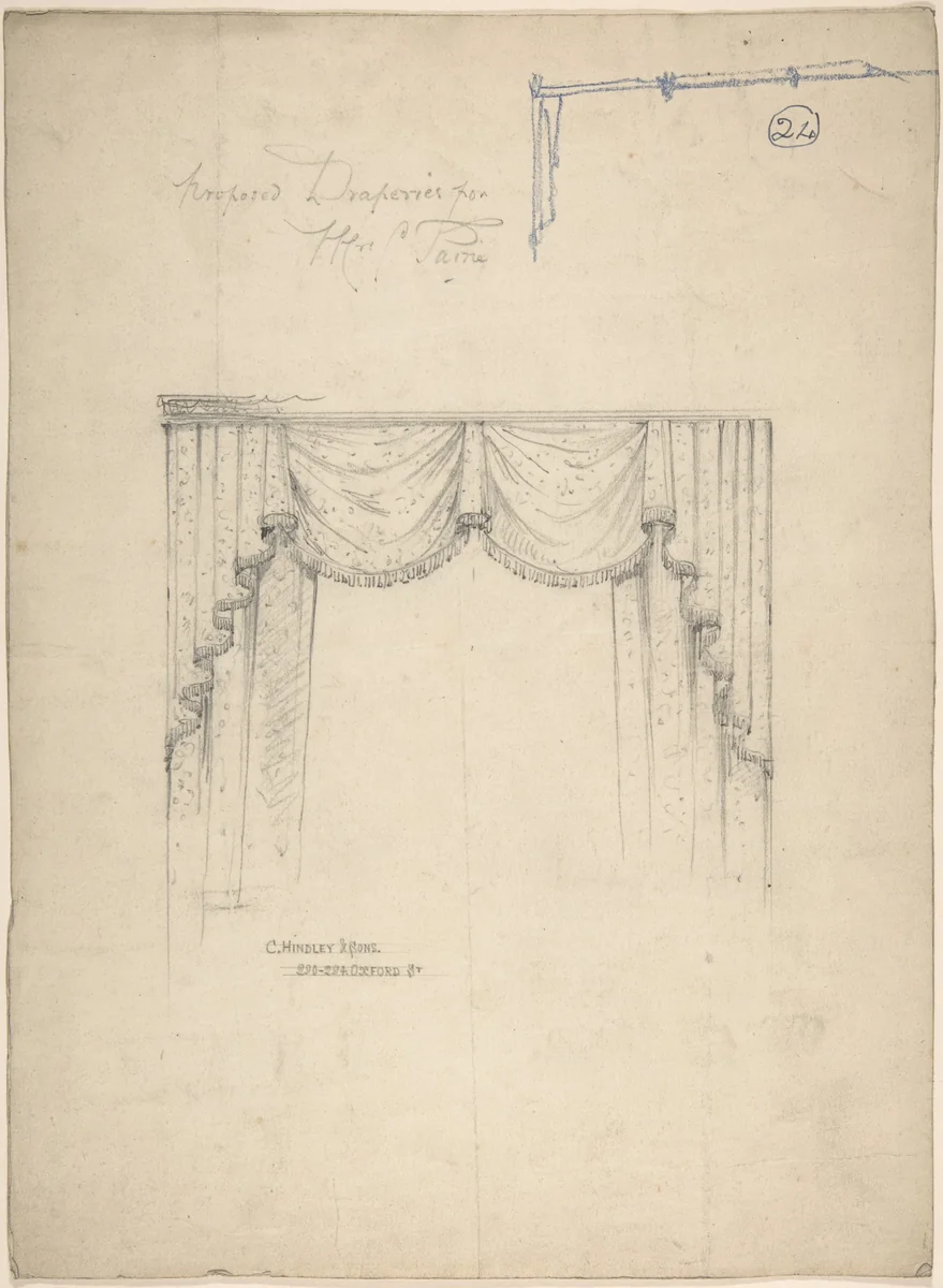 Design for Curtains by Charles Hindley and Sons, drawing, 1841-1884