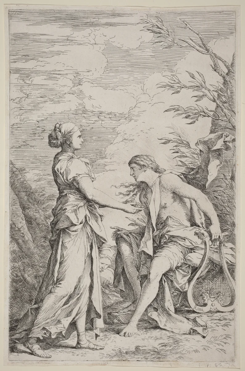 Apollo and the Cumaean Sibyl by Salvator Rosa, print, 1661