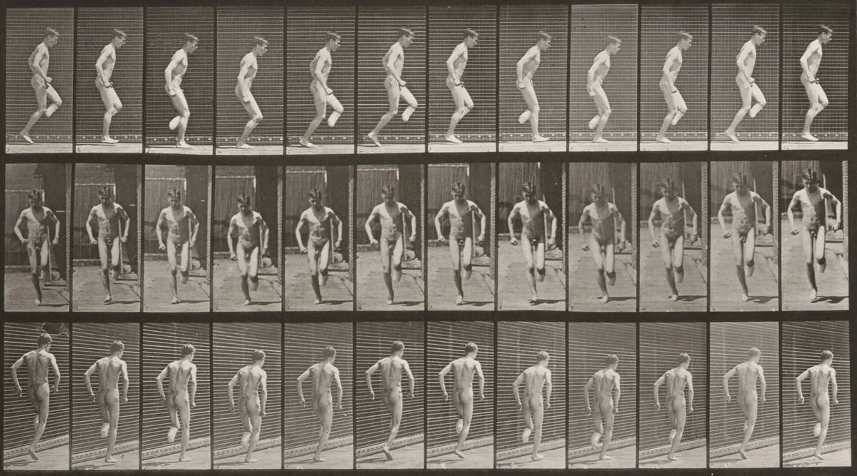 Plate Number 186. Hopping on right foot by Eadweard Muybridge, photograph, 1887