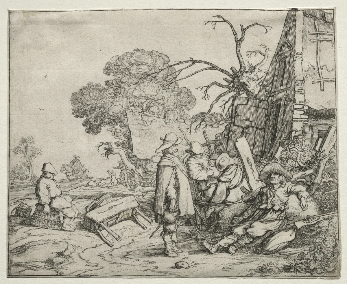 Landscape with Soldiers by Pieter Molyn, print, 1626