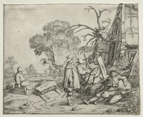 Landscape with Soldiers by Pieter Molyn, print, 1626