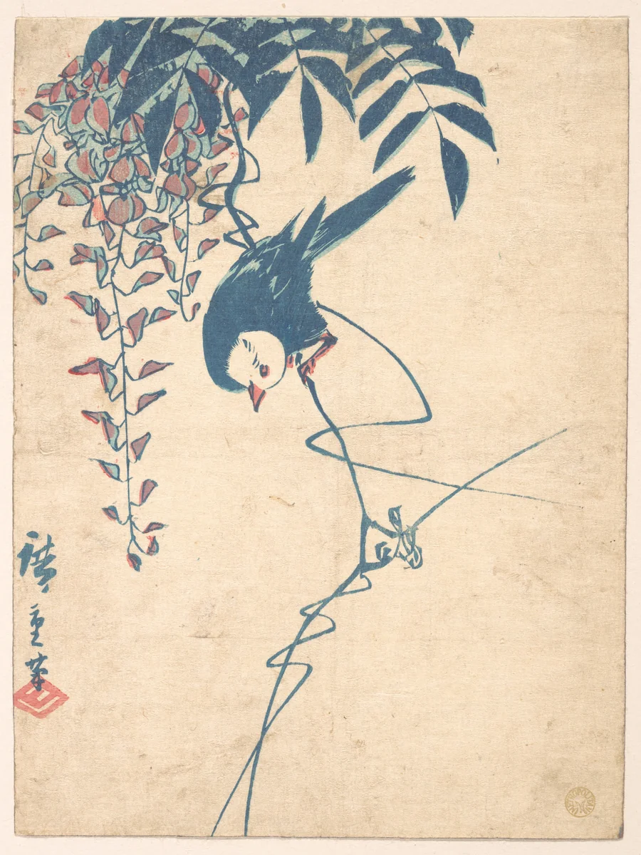 Wisteria and White-headed Bird by Utagawa Hiroshige (歌川広重), print, 1832-1852