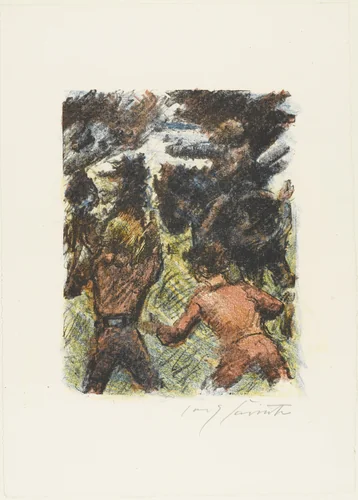 Tell Saves Baumgarten from the Bailiff's Riders (Tell rettet Baumgarten vor den Reitern des Landvogtes) from William Tell (Wilhelm Tell) by Lovis Corinth, print, 1923