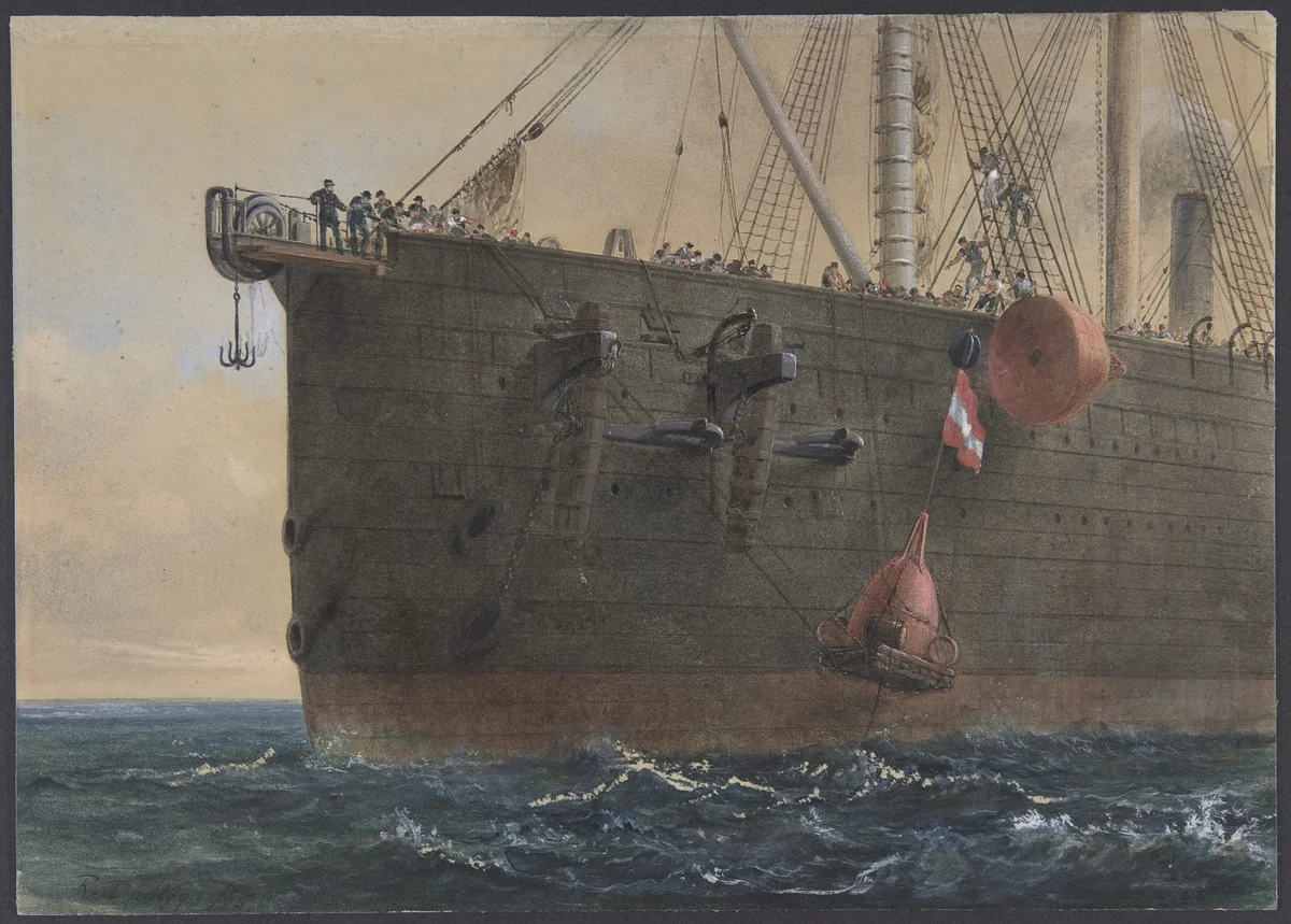 In the Bows of the Great Eastern: The Cable Broken and Lost, Preparing to Grapple, August 2nd, 1865 by Robert Charles Dudley, drawing, 1865