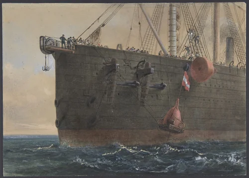 In the Bows of the Great Eastern: The Cable Broken and Lost, Preparing to Grapple, August 2nd, 1865 by Robert Charles Dudley, drawing, 1865