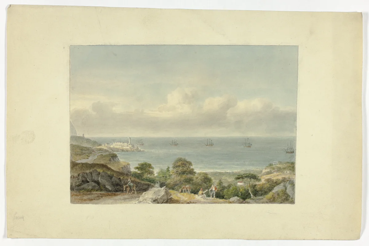 Mediterranean Seascape with Port by Nicholas Pocock, painting, 1760-1821