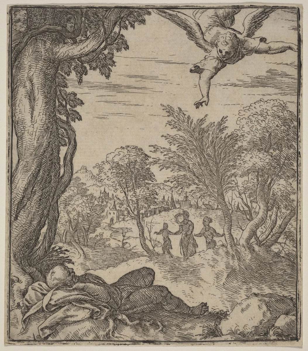 The Angel Appearing to Joseph by Giovanni Battista Fontana, print, 1524-1587
