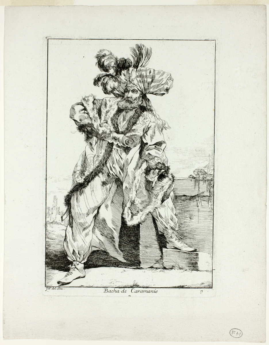 Bacha de Caramanie, plate seven from Caravanne du Sultan à la Mecque by Joseph-Marie Vien, print, 1748