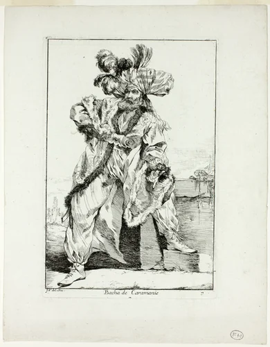 Bacha de Caramanie, plate seven from Caravanne du Sultan à la Mecque by Joseph-Marie Vien, print, 1748