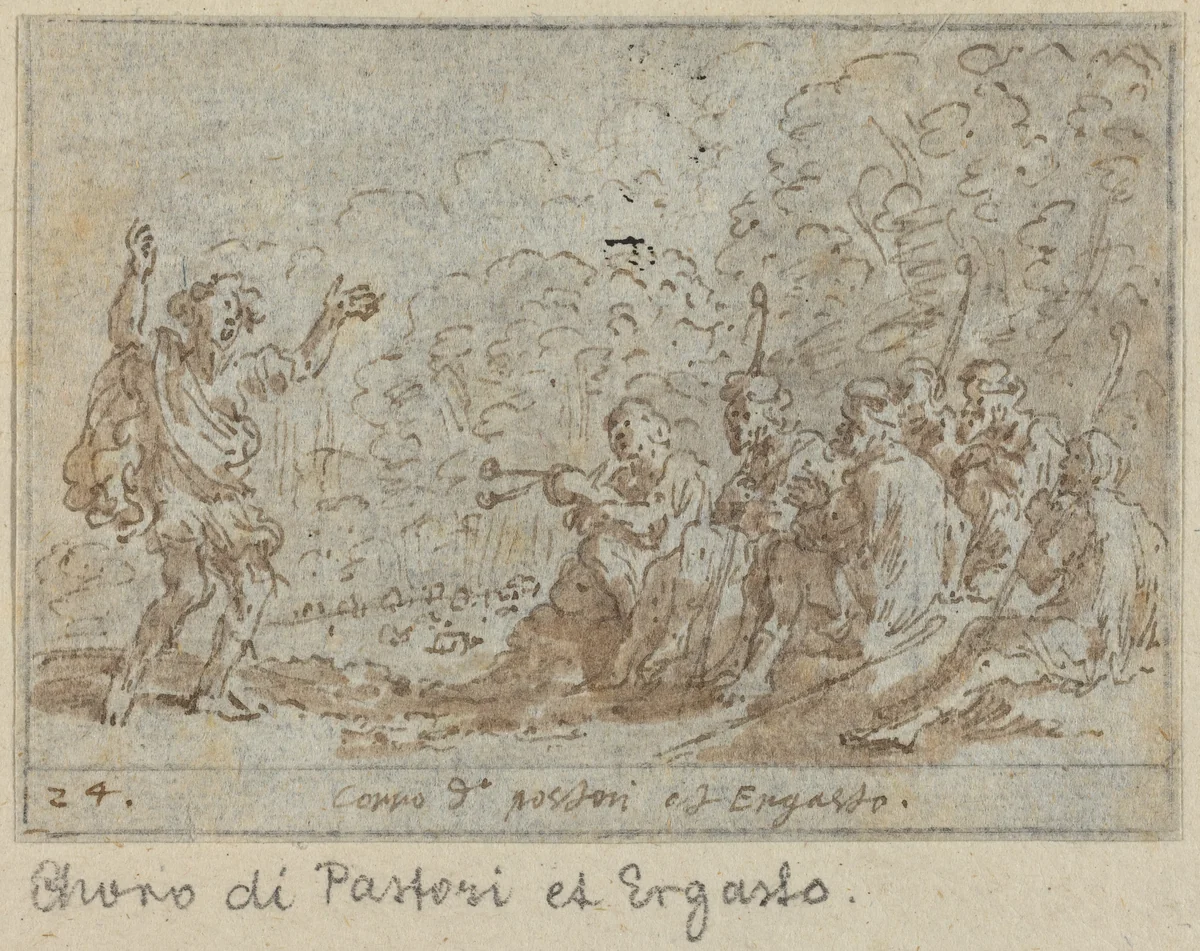 Chorus of Shepherds and Ergasto by Johann Wilhelm Baur, drawing, 1640