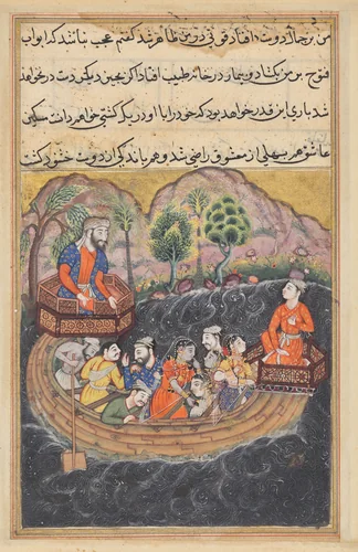 The young man of Baghdad joins the Hashimi’s boat as a sailor to find his slave-girl on board, from a Tuti-nama (Tales of a Parrot): Forty-eighth Night by Unknown, painting, 1555-1565