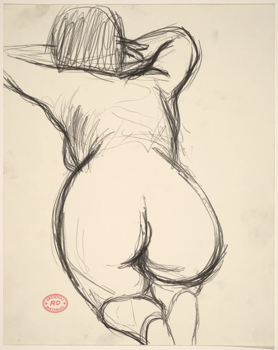 Untitled [view of back and buttocks of a kneeling female nude] by Richard Diebenkorn, drawing, 1955-1967