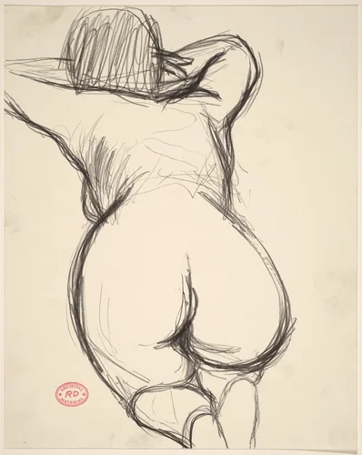 Untitled [view of back and buttocks of a kneeling female nude] by Richard Diebenkorn, drawing, 1955-1967