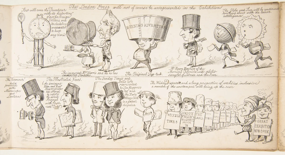 The Great Exhibition "Wot is to Be", Probable Results of The Industry of All Nations in The Year '51, Showing What is to be Exhibited, Who is To Exhibit, in Short How Its All Going to Be Done by George Augustus Sala, print, 1850
