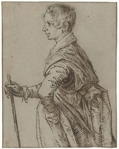 Staande jonge man by Jacques de Gheyn, drawing, 1598-1608