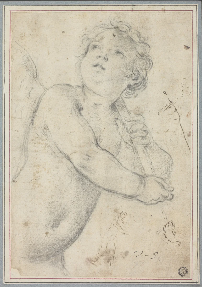 Putto Holding Staff by Guido Reni, drawing, 1648-1729