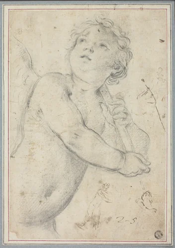 Putto Holding Staff by Guido Reni, drawing, 1648-1729
