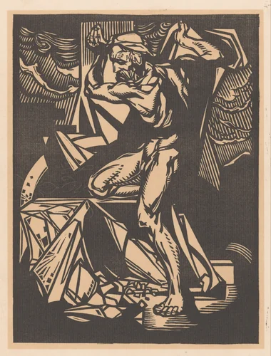 Simson vernielt de zuilen van de tempel by Johannes Josephus Aarts, print, 1881-1934