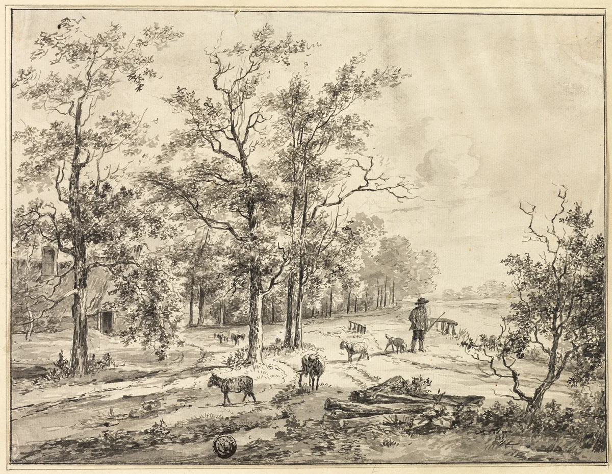 Goatherd and Goats by Bruno van Straaten, drawing, 1806-1870
