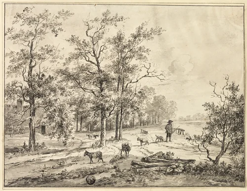 Goatherd and Goats by Bruno van Straaten, drawing, 1806-1870