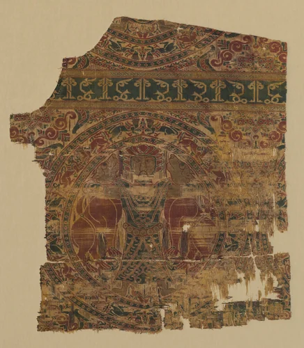 Fragment with Lion Strangler from a Dalmatic of Saint Bernard Calvo by Unknown, textile, 1200-1243
