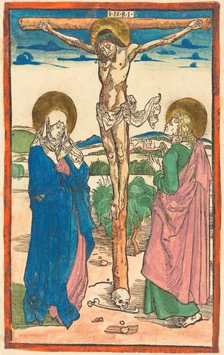 Christ on the Cross Between the Virgin and Saint John by Albrecht Dürer, print, 1493