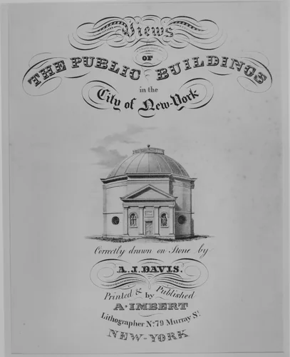Title Page to Views of the Public Buildings in the City of New York (with The Rotunda, City Hall Park) by Anthony Imbert, print, 1827
