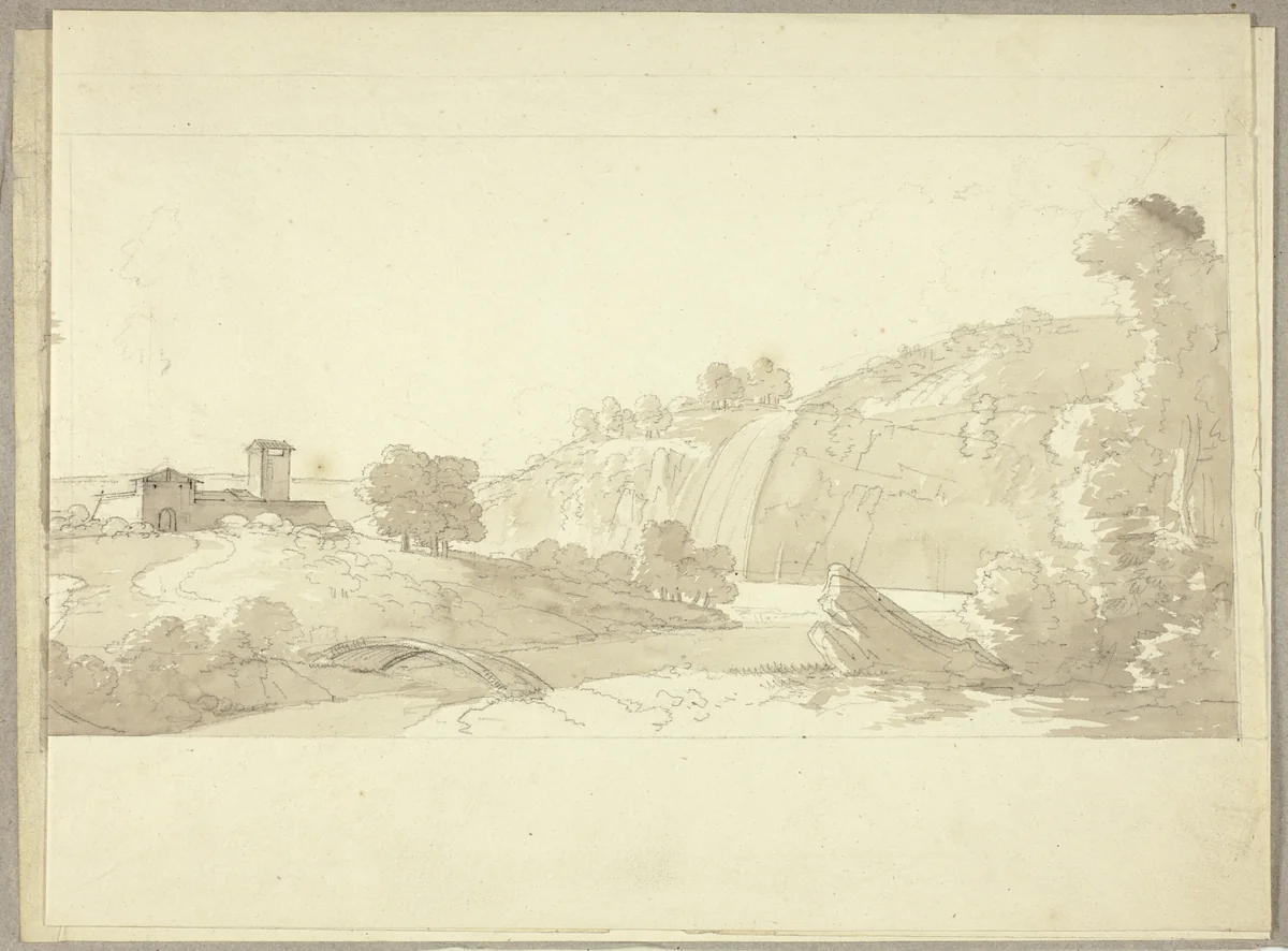 Panoramic Italian Landscape by Pierre Antoine Mongin, drawing, 1781-1827