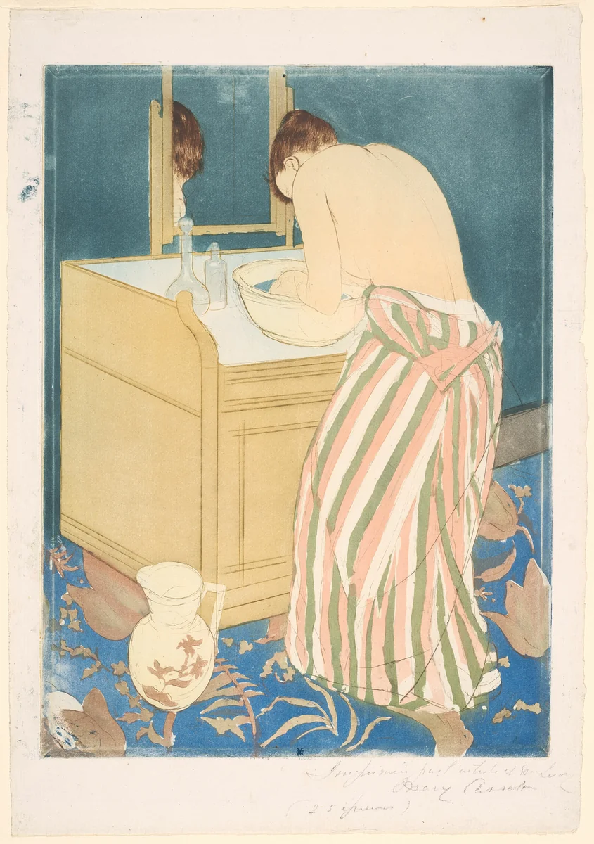 Woman Bathing by Mary Cassatt, print, 1890-1891