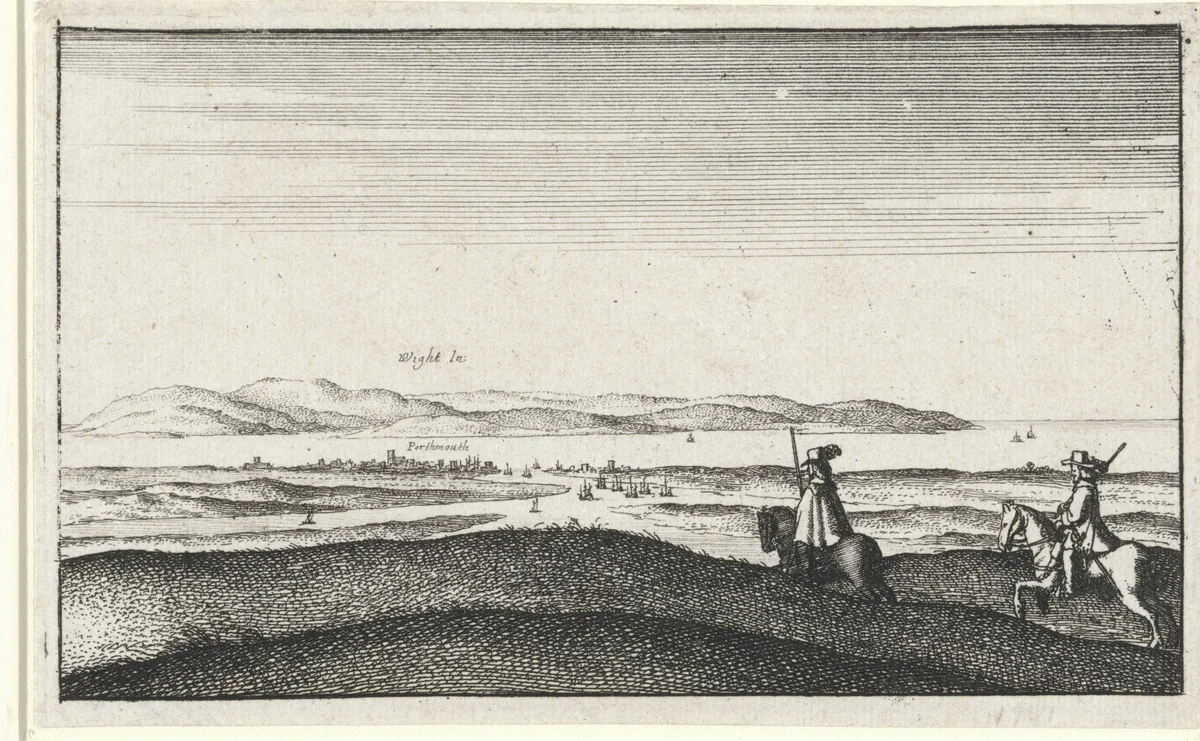 Landschap met gezicht op het eiland Wight by Wenceslaus Hollar, print, 1643