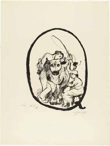 Letter Q (Buchstabe Q) from the illustrated book in portfolio form The ABCs (Das ABC) by Lovis Corinth, print, 1916