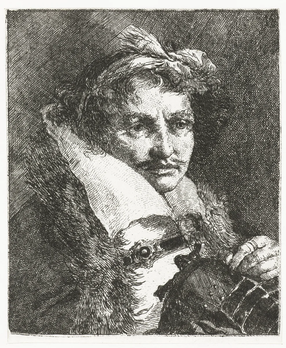 Man met snor en helm by Giovanni Domenico Tiepolo, print, 1757-1758