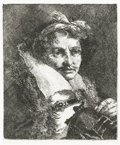 Man met snor en helm by Giovanni Domenico Tiepolo, print, 1757-1758