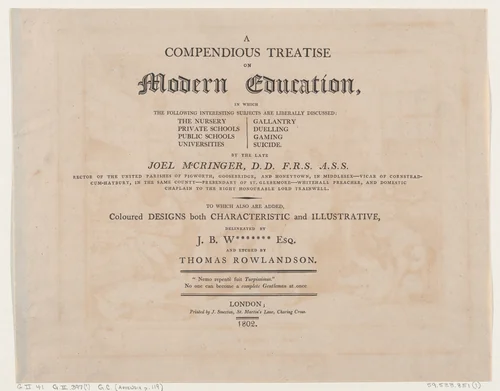 A Compendious Treatise on Modern Education by Thomas Rowlandson, print, 1802
